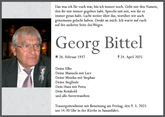 Anzeige von Georg Bittel von MGO