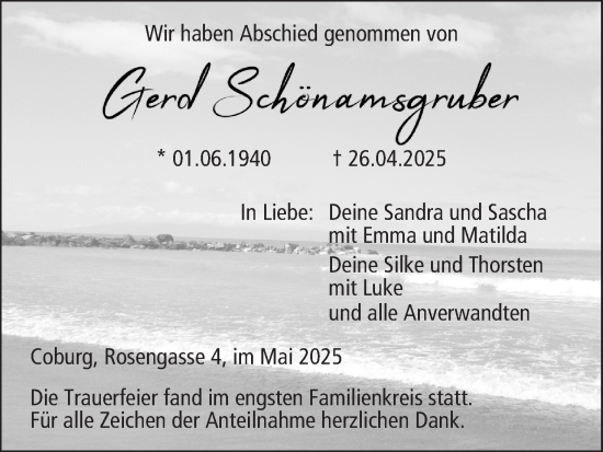 Anzeige von Gerd Schönamsgruber von MGO