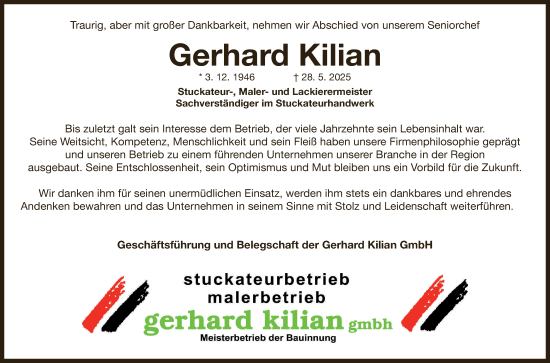 Anzeige von Gerhard Kilian von MGO