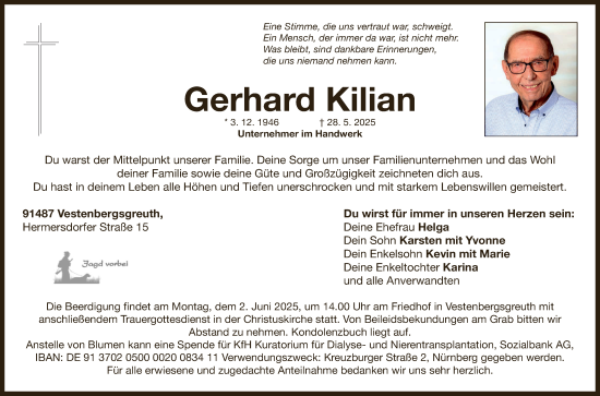 Anzeige von Gerhard Kilian von MGO