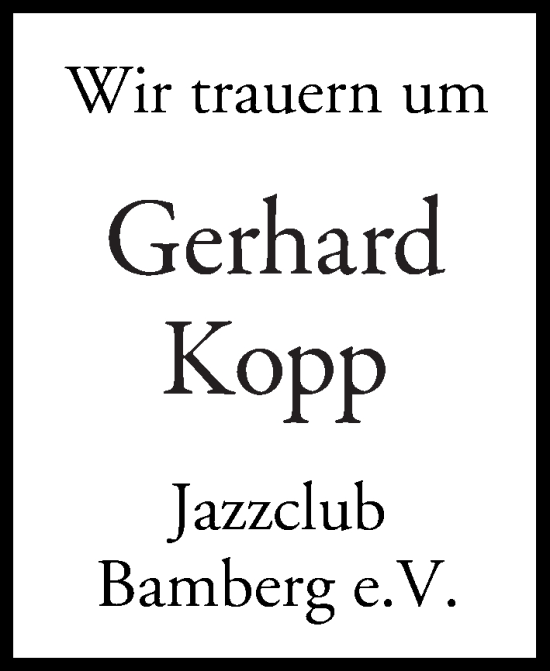 Anzeige von Gerhard Kopp von MGO
