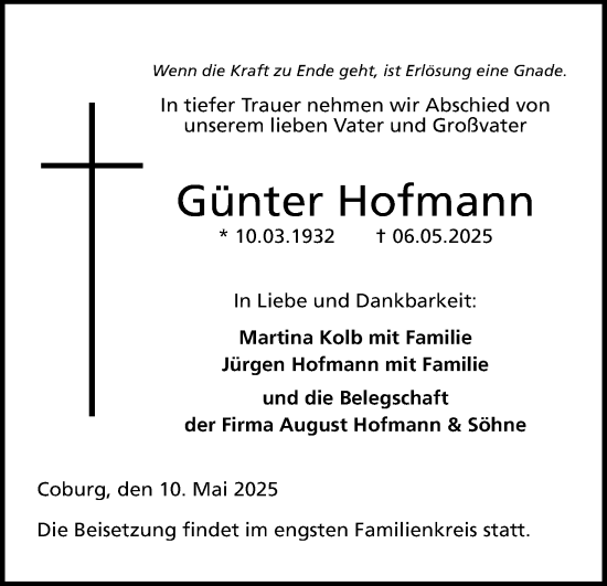 Anzeige von Günter Hofmann von MGO