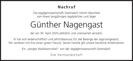 Anzeige von Günther Nagengast von MGO