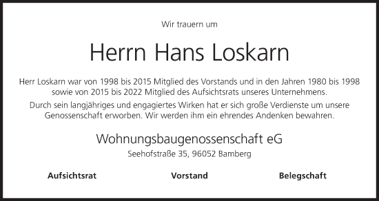 Anzeige von Hans Loskarn von MGO