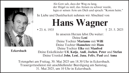 Anzeige von Hans Wagner von MGO