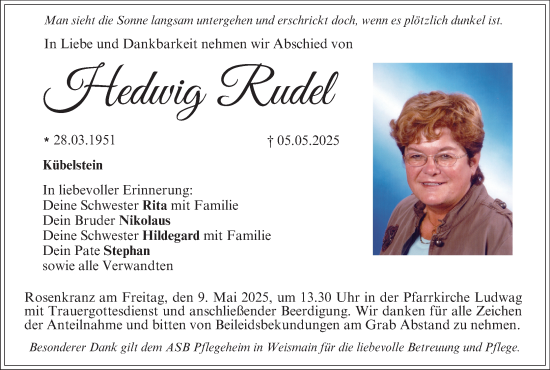 Anzeige von Hedwig Rudel von MGO
