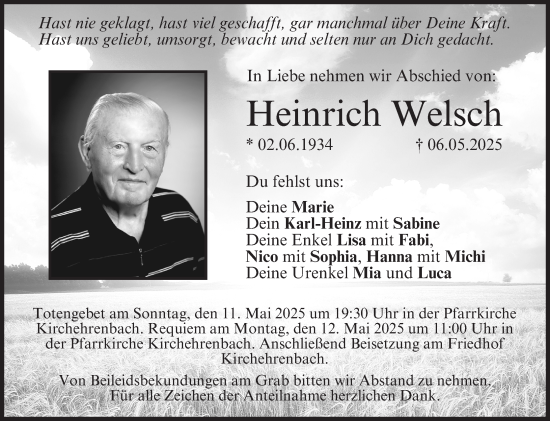 Anzeige von Heinrich Welsch von MGO