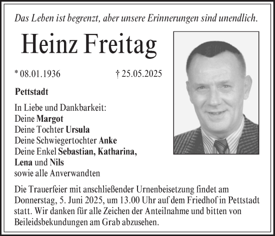 Anzeige von Heinz Freitag von MGO
