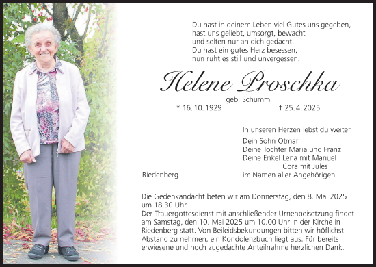 Anzeige von Helene Proschka von MGO