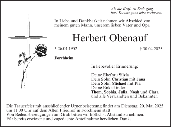 Anzeige von Herbert Obenauf von MGO