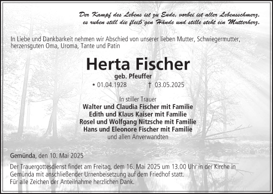 Anzeige von Herta Fischer von MGO