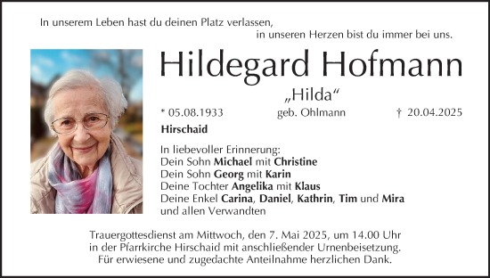 Anzeige von Hildegard Hofmann von MGO