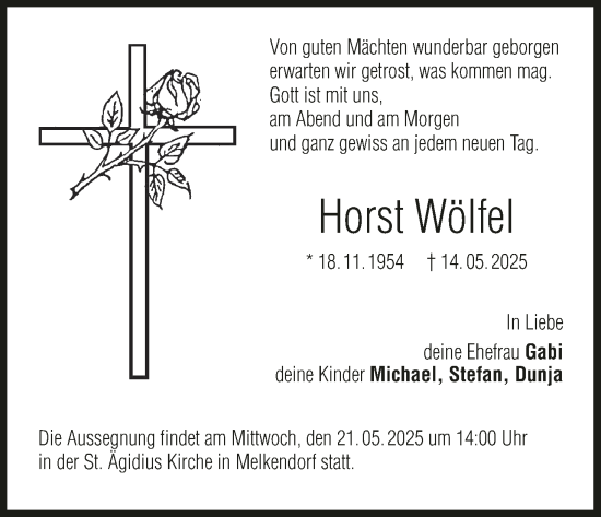 Anzeige von Horst Wölfel von MGO