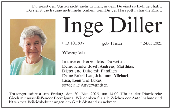 Anzeige von Inge Diller von MGO