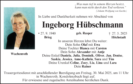 Anzeige von Ingeborg Hübschmann von MGO
