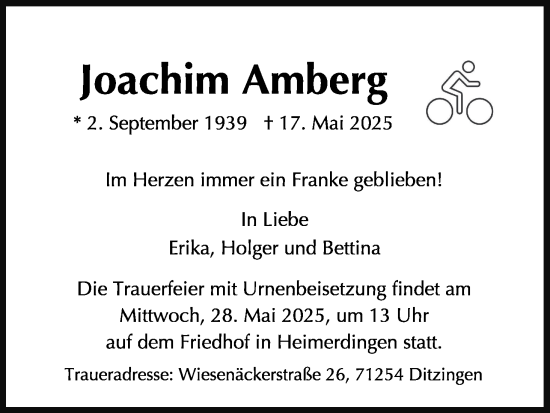 Anzeige von Joachim Amberg von MGO