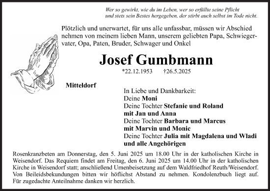 Anzeige von Josef Gumbmann von MGO