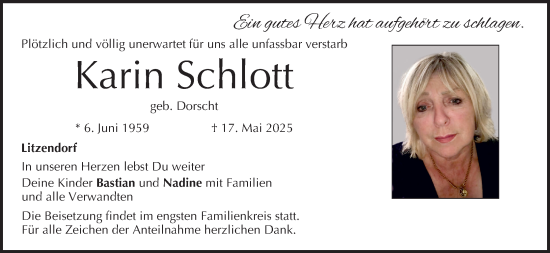 Anzeige von Karin Schlott von MGO
