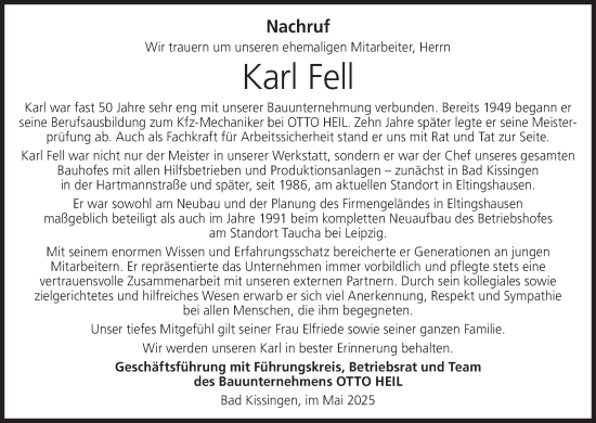 Anzeige von Karl Fell von MGO