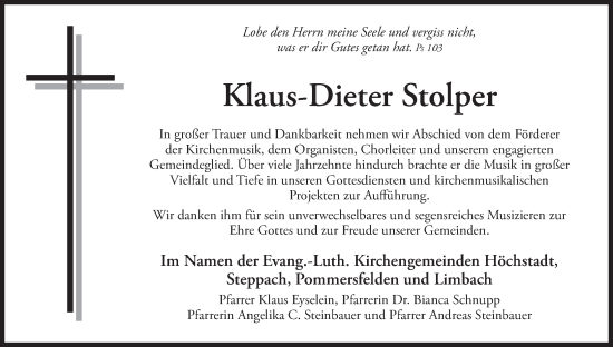 Anzeige von Klaus-Dieter Stolper von MGO