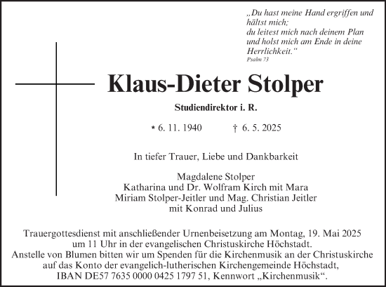 Anzeige von Klaus-Dieter Stolper von MGO