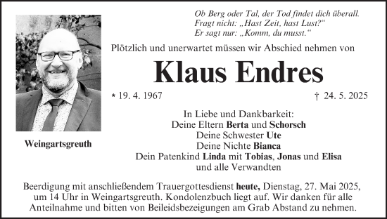 Anzeige von Klaus Endres von MGO