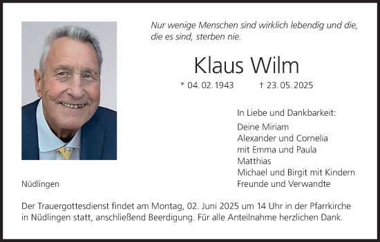 Anzeige von Klaus Wilm von MGO