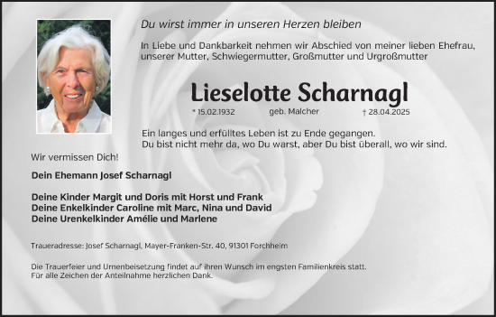 Anzeige von Lieselotte Scharnagl von MGO