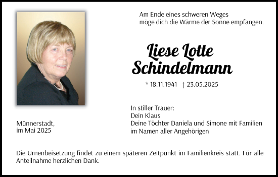 Anzeige von Liese Lotte Schindelmann von MGO