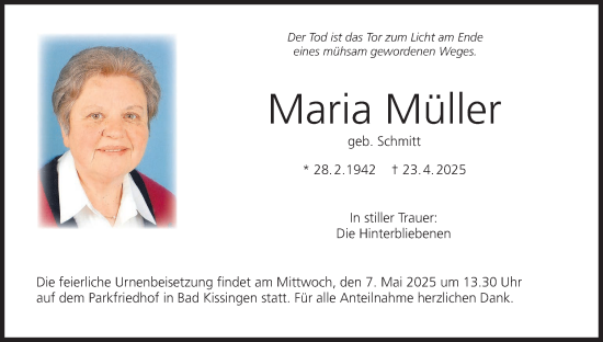 Anzeige von Maria Müller von MGO