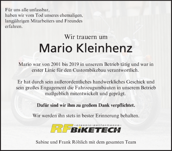 Anzeige von Mario Kleinhenz von MGO