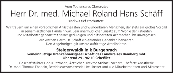 Anzeige von Michael Roland Hans Schäff von MGO