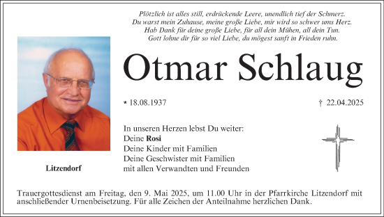 Anzeige von Otmar Schlaug von MGO