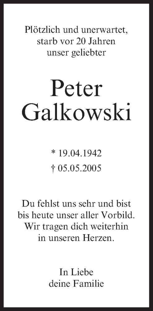 Anzeige von Peter Galkowski von MGO
