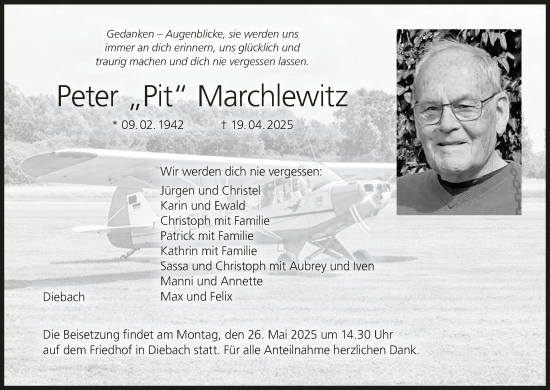 Anzeige von Peter Marchlewitz von MGO