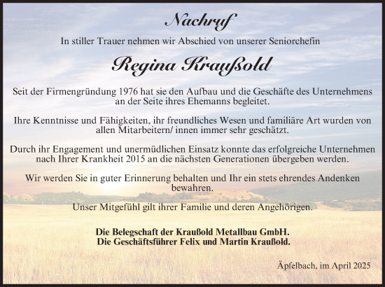 Anzeige von Regina Kraußold von MGO