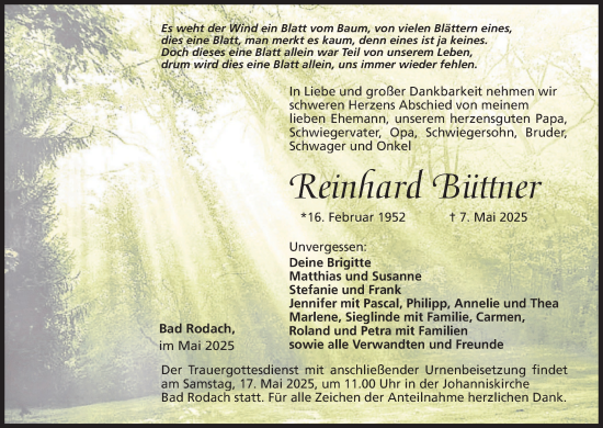 Anzeige von Reinhard Büttner von MGO