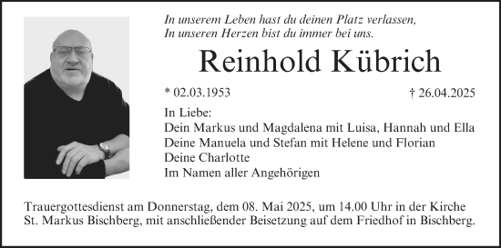 Anzeige von Reinhold Kübrich von MGO