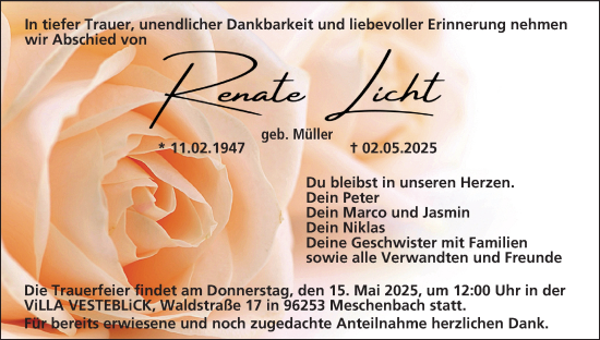 Anzeige von Renate Licht von MGO