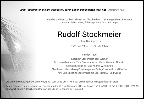 Anzeige von Rudolf Stockmeier von MGO