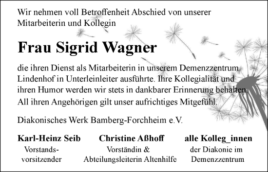 Anzeige von Sigrid Wagner von MGO