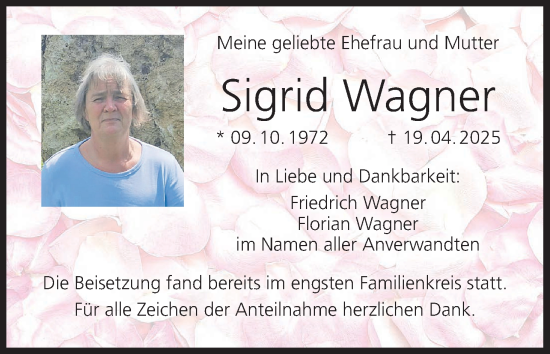 Anzeige von Sigrid Wagner von MGO
