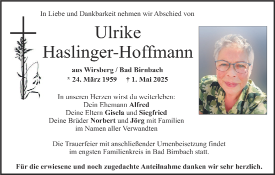 Anzeige von Ulrike Haslinger-Hoffmann von MGO