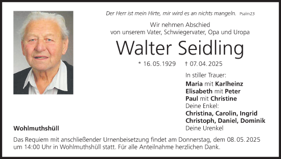 Anzeige von Walter Seidling von MGO