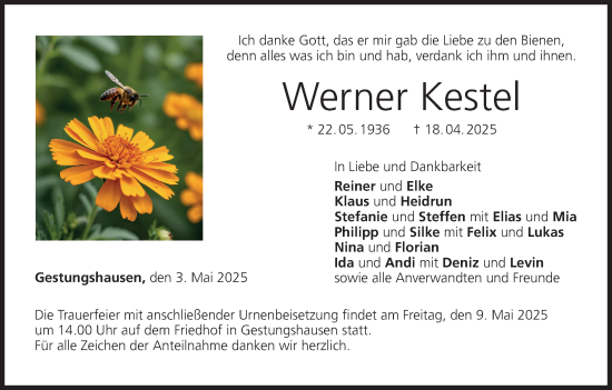 Anzeige von Werner Kestel von MGO