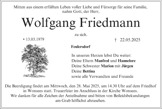 Anzeige von Wolfgang Friedmann von MGO