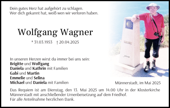 Anzeige von Wolfgang Wagner von MGO