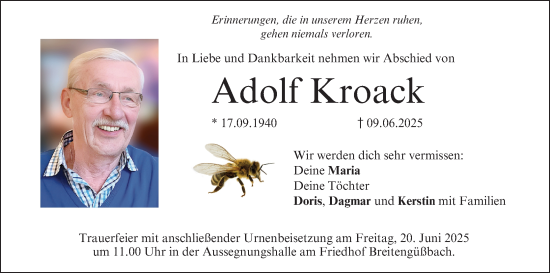 Anzeige von Adolf Kroack von MGO