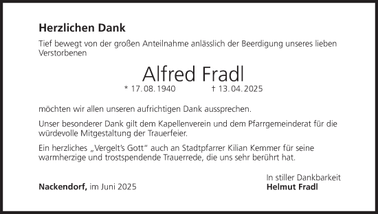 Anzeige von Alfred Fradl von MGO