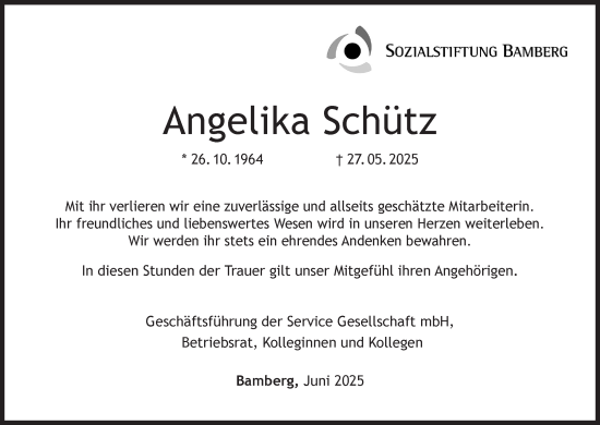 Anzeige von Angelika Schütz von MGO